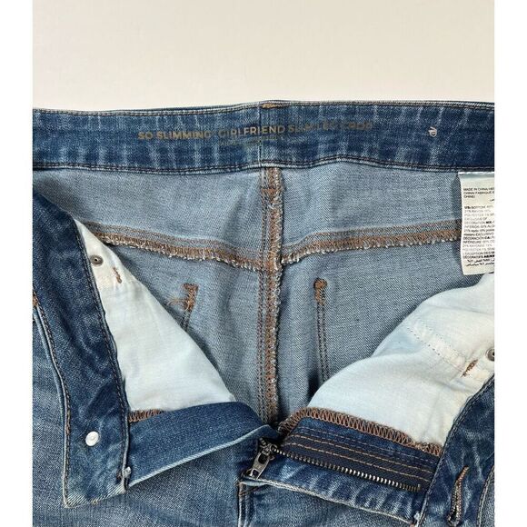 Chico's So Slimming Girlfriend Slim Crop Jeans Crochet Lace & Twist Side Size 10 - Picture 3 of 7